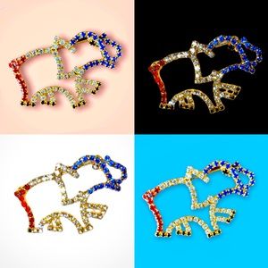 Patriotic Rhinestone Elephant Pin – Red White & Blue